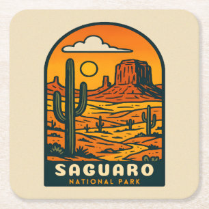 Vintage Travel Saguaro National Park Arizona Retro Square Paper Coaster