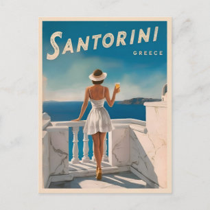 Vintage Travel Santorini Greece Retro Scenic Postcard
