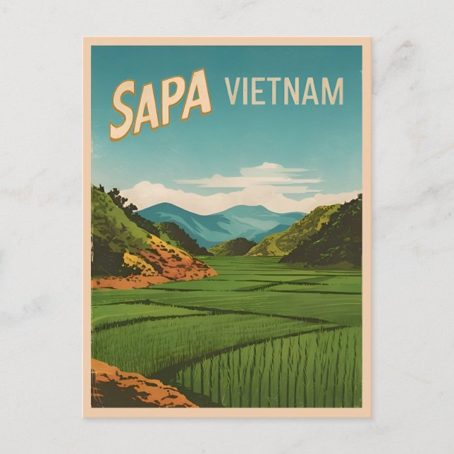 Vintage Travel Sapa Vietnam Retro Scenic Postcard (Front)