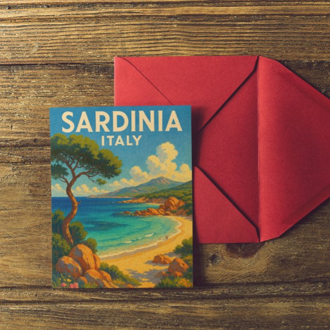 Vintage Travel Sardinia Italy Postcard (retro sardinia italy travel artwork)