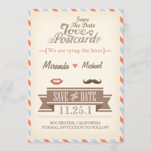 Vintage Travel Save The Date Postcard