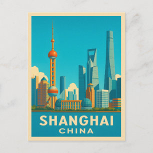 Vintage Travel Shanghai China Retro Scenic Skyline Postcard