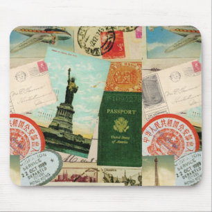 Vintage travel stamps and postcards mousepad