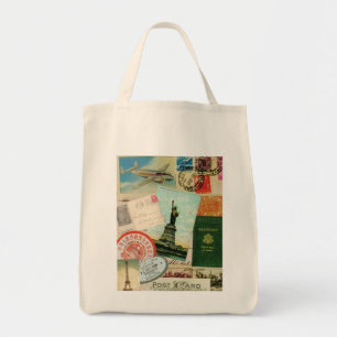 Vintage travel stamps and postcards tote bag