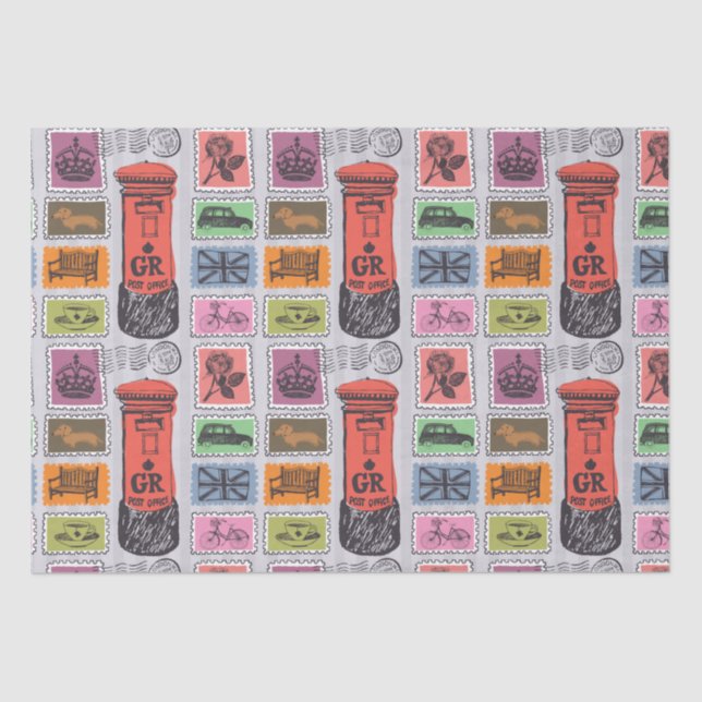 Vintage Travel/Stamps  Tissue Paper (Front)