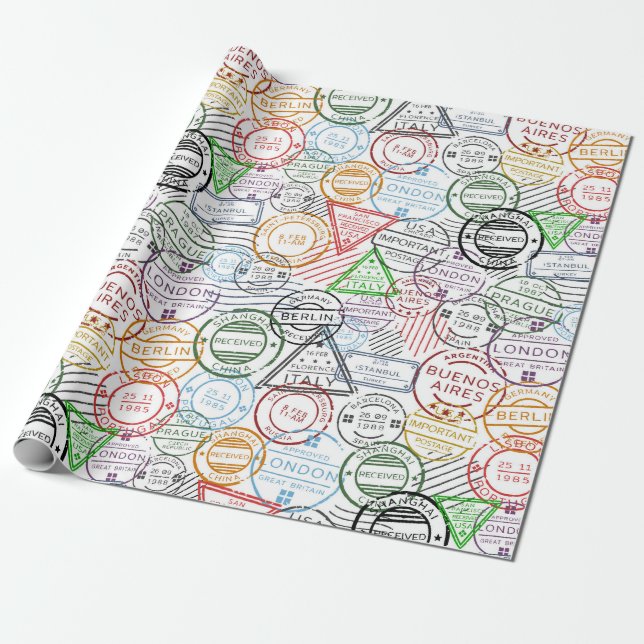 Vintage Travel/Stamps Wrapping Paper (Unrolled)