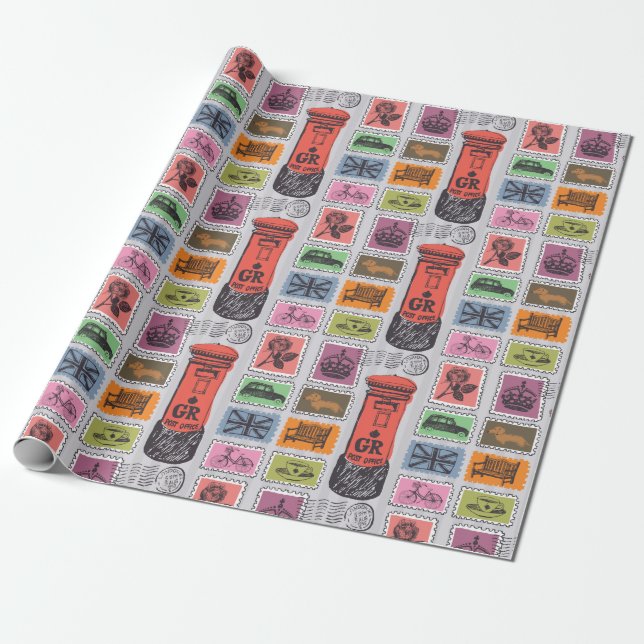 Vintage Travel/Stamps Wrapping Paper (Unrolled)