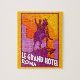 Vintage Travel, Statue Le Grand Hotel Roma, Italy Jigsaw Puzzle