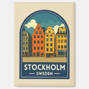 Vintage Travel Stockholm Sweden Old Town Retro Magnet