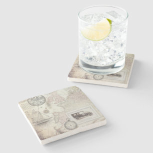 Vintage travel   stone coaster