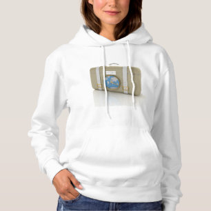 Vintage Travel Suitcase Clock World Map Hoodie