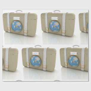 Vintage Travel Suitcase Clock World Map Wrapping Paper