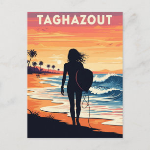 Vintage Travel Surfing in Taghazout Surfer Girl Postcard