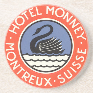 Vintage Travel, Swan Bird Hotel Monney Switzerland Coaster