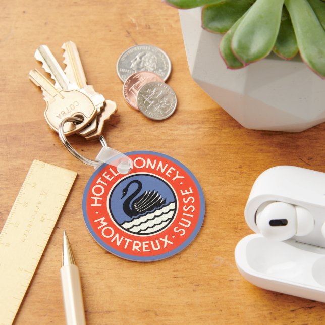 Vintage Travel, Swan Bird Hotel Monney Switzerland Keychain (Desk)