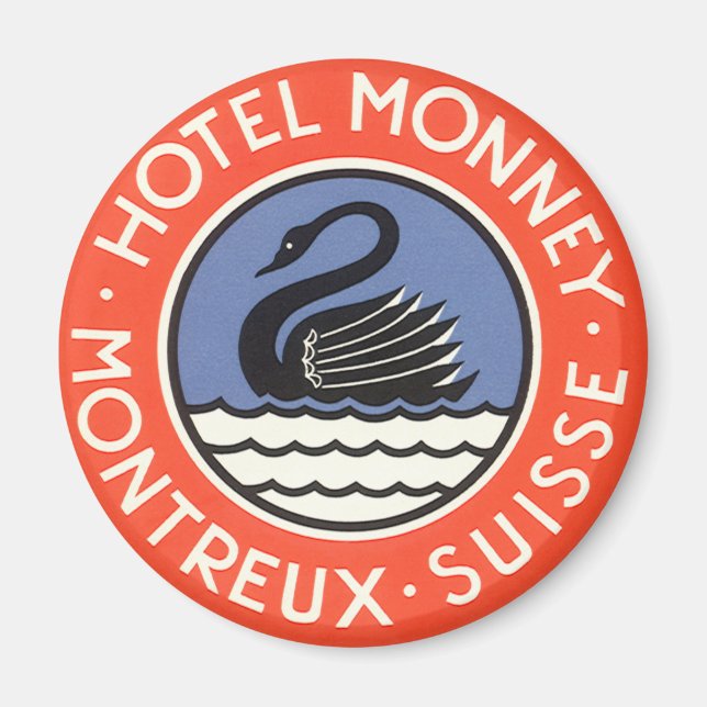 Vintage Travel, Swan Bird Hotel Monney Switzerland Magnet (Front)