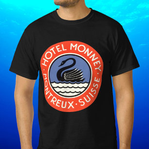 Vintage Travel, Swan Bird Hotel Monney Switzerland T-Shirt