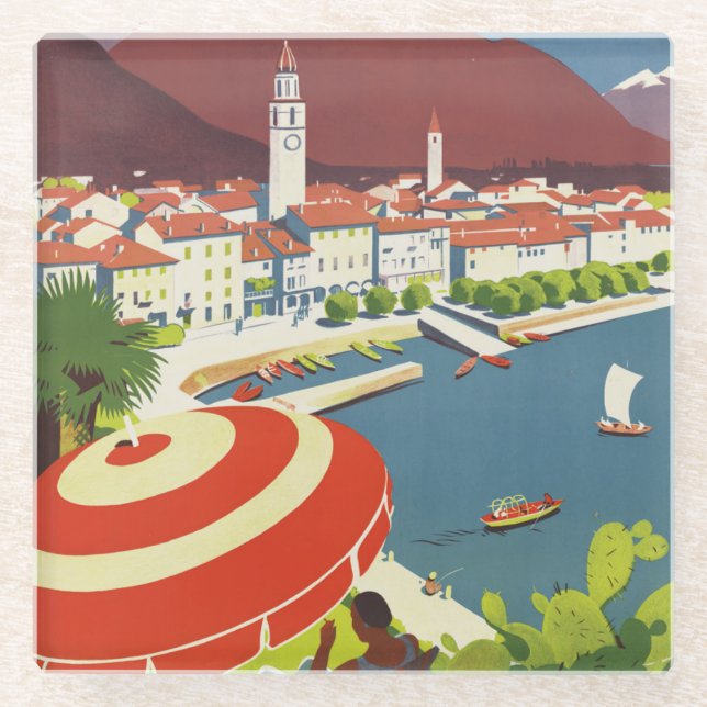 Vintage Travel Switzerland Poster Glass Coaster (Front)