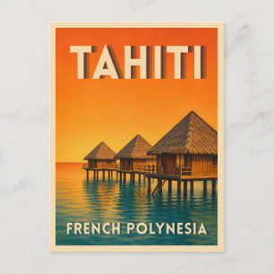 Vintage Travel Tahiti French Polynesia Sunset  Postcard