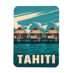 Vintage Travel Tahiti Seaside Retro Graphic Magnet