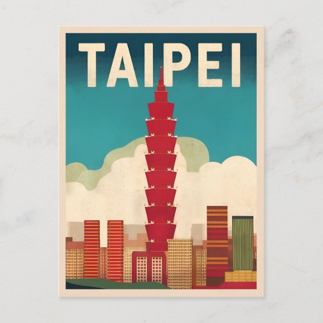 Vintage Travel Taipei 101 Taiwan Retro Graphic Postcard (Front)