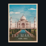 Vintage Travel Taj Mahal India Retro Scenic Postcard<br><div class="desc">Immerse yourself in the romance and architectural splendour of the Taj Mahal with this unique retro travel inspired design. Infused with nostalgic vibes and vintage charm, this design captures the majestic beauty of one of the world's most iconic monuments in a retro aesthetic reminiscent of classic travel posters from yesteryear....</div>