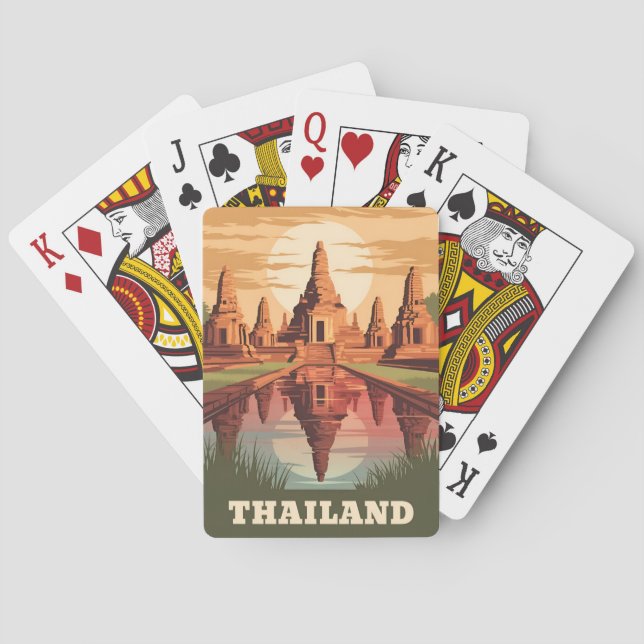 Vintage Travel Thailand Buddhist Temple Sunset Playing Cards (Back)