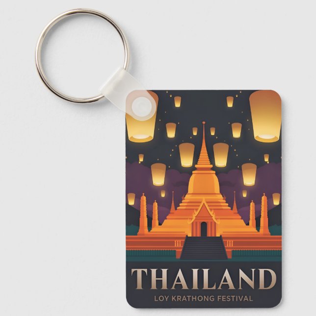 Vintage Travel Thailand Lantern Festival Retro Keychain (Front)