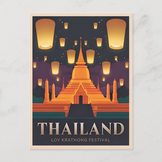Vintage Travel Thailand Lantern Festival Retro Postcard (Front)