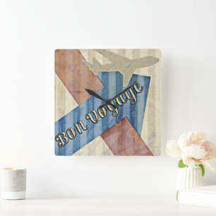 Vintage Travel Theme Airplane Square Wall Clock
