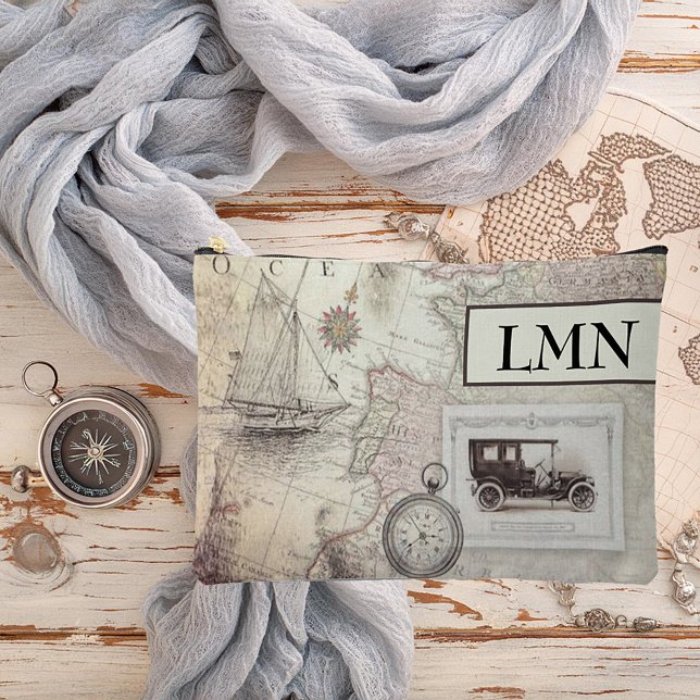 Vintage travel theme monogram accessory pouch (Creator Uploaded)