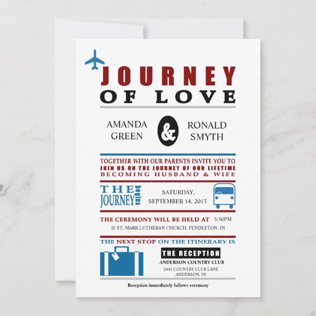 Vintage Travel Themed Wedding Invitation (Front)