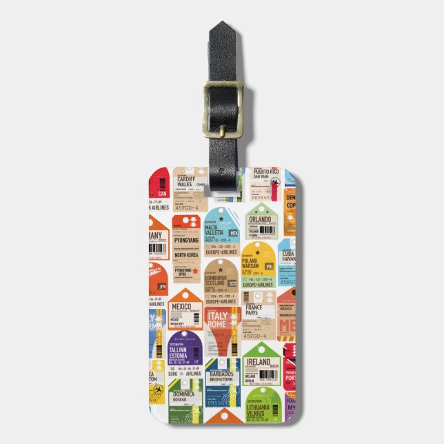 Vintage travel tickets pattern. luggage tag (Front Vertical)