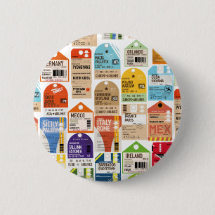 Vintage travel tickets pattern. luggage tag neck t 2 inch round button