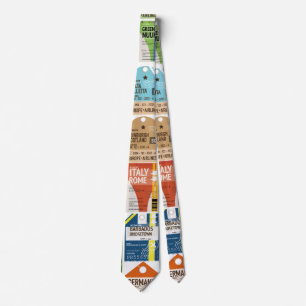 Vintage travel tickets pattern. luggage tag tie