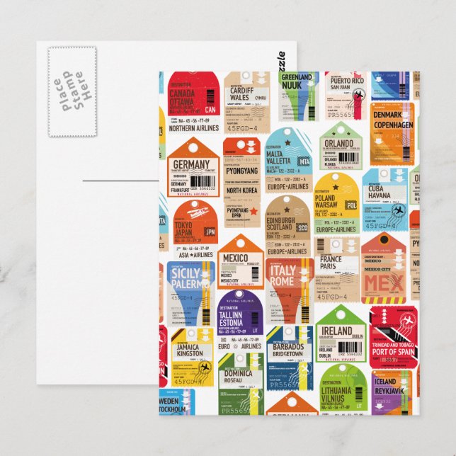 Vintage travel tickets pattern. postcard (Front/Back)