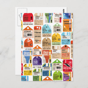 Vintage travel tickets pattern. postcard