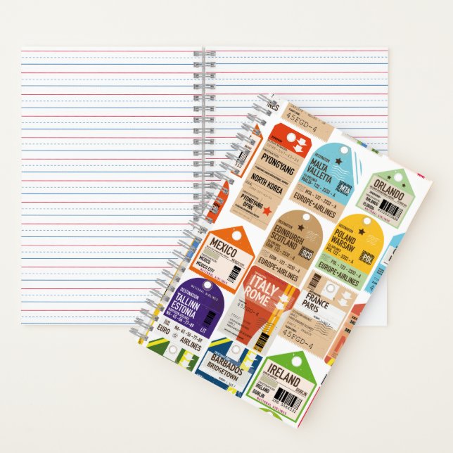 Vintage travel tickets pattern. throw pillow notebook (Inside)