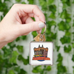 Vintage Travel to Amsterdam Netherlands Logo Keychain