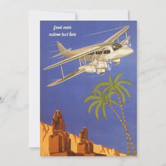 Vintage Travel to Cairo, Eygpt, Biplane Airplane Invitation (Front)