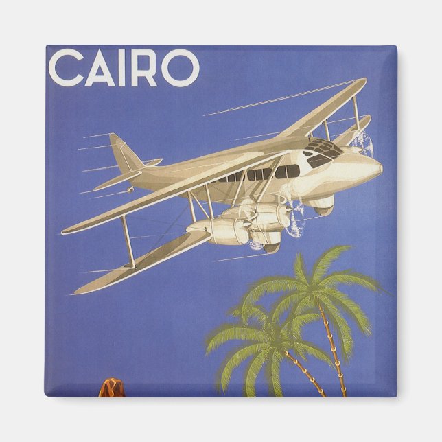 Vintage Travel to Cairo, Eygpt, Biplane Airplane Magnet (Front)