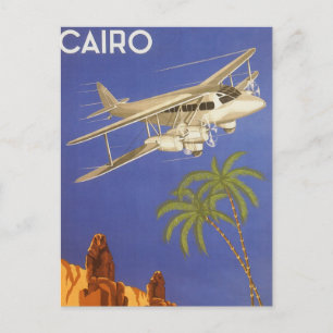 Vintage Travel to Cairo, Eygpt, Biplane Airplane Postcard
