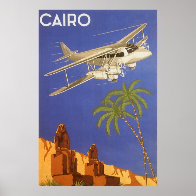 Vintage Travel to Cairo, Eygpt, Biplane Airplane Poster (Front)