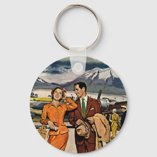 Vintage Travel, Tourists at Panagra Airport Tarmac Keychain