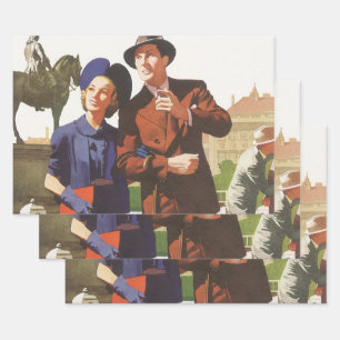 Vintage Travel, Tourists on Vacation Sightseeing Wrapping Paper Sheet