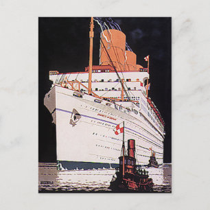 Vintage Travel Transportation Cruise Ship at Night Postcard