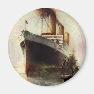 Vintage Travel Transportation Cruise Ship at Sea Magnet