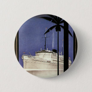 Vintage Travel Tropical Cruise Ship and Palm Trees 2 Inch Round Button