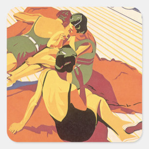 Vintage Travel, Vacation on a Cruise Ship Square Sticker