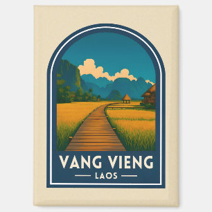 Vintage Travel Vang Vieng Laos Retro Scenic Magnet